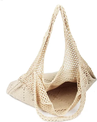 Vista 7 de Crochet Mesh Beach Tote Hombro Bolsos Hobo Verano Estético Mujer Bolsa