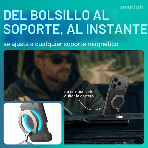 Vista 3 de Smartish Cartera MagSafe para iPhone - Tarjetero magnético desmontable, traje de noche negro, Bóveda lateral del ajetreo