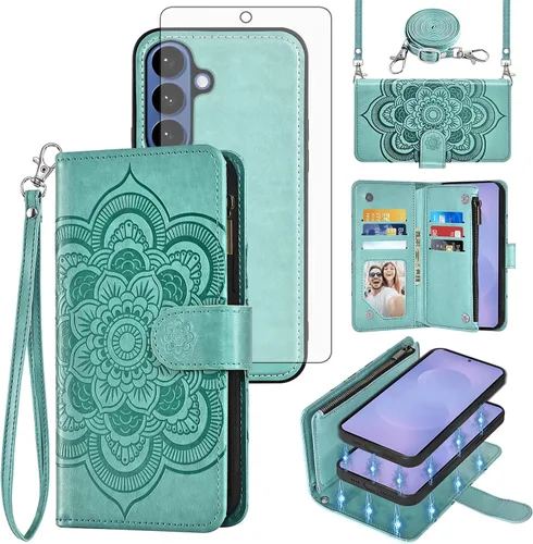 Vista 24 de Asuwish Funda de teléfono para Samsung Galaxy S26 5G con cremallera, magnética, desmontable, con protector de pantalla de vidrio templado, correa