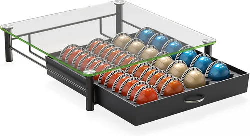 Vista 7 de Deco Brothers cajón de almacenamiento con soporte para cápsulas Nespresso vidrio templado, VertuoLine