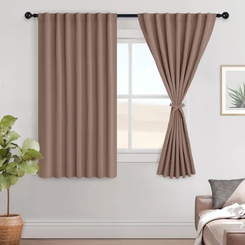 Vista 111 de Hiasan Cortinas opacas negras para dormitorio, cortinas opacas cortas de 45 pulgadas de largo, con aislamiento térmico, bolsillo para barra
