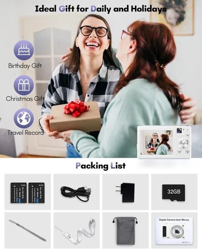 Vista 9 de Cámara digital 4K, cámaras de enfoque automático de 48 MP para fotografía, cámara compacta de vlogging con cámara frontal y trasera, cámaras