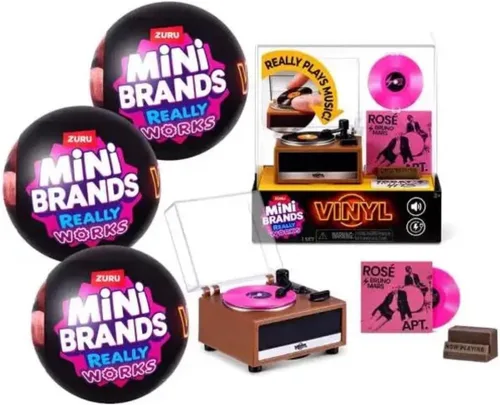 Vista 4 de ZURU Mini Brands Really Works - Juego de vinilo Mega Bundle, incluye reproductor de discos recargable y 3 cápsulas misteriosas, 13 mini discos