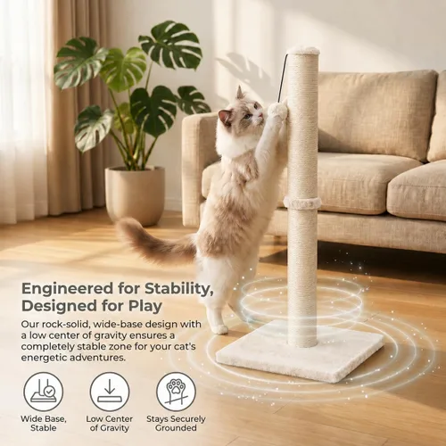 Vista 8 de Dimaka - Poste rascador para gatos de 34 pulgadas de alto, con cuerda de sisal y cubierto con suave felpa suave, rascador vertical