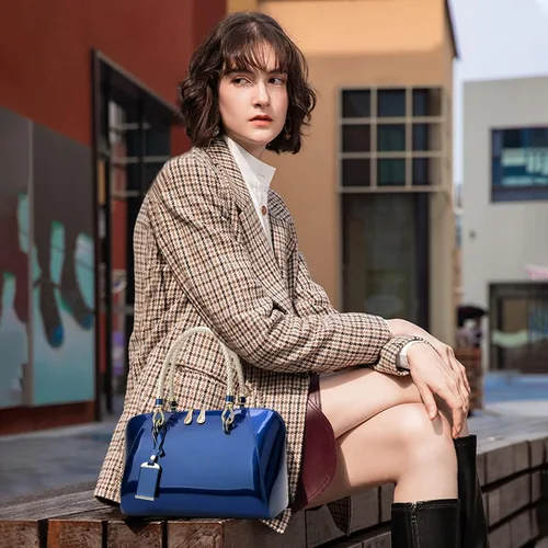 Vista 2 de NICOLE & DORIS Bolsos de mano para mujer, bolsos de mano de charol con asa superior, elegantes bolsos de noche, bolsos de hombro pequeños
