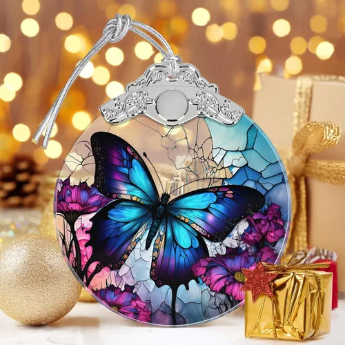 Vista 6 de Adorno de vitral, adornos de Navidad, decoraciones de árbol de Navidad, decoración de mariposa de Navidad, adornos de mariposa para árbol