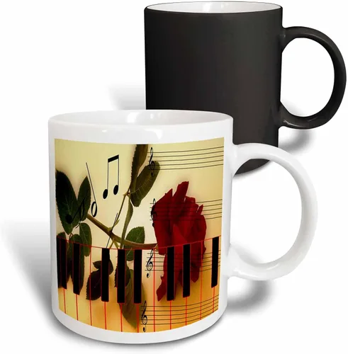 Vista 9 de 3dRose Florene – Música – Impresión de rosa sobre piano – Tazas, Negro/Blanco Black