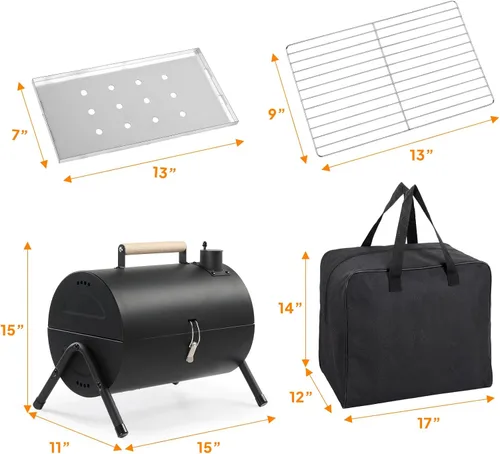 Vista 6 de VINGLI Parrilla de carbón portátil de doble cara, mango de madera, bolsa de almacenamiento, multifuncional de metal compacto de mesa para barbacoa