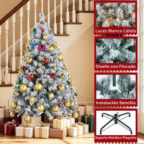 Vista 4 de Yaheetech Árbol de Navidad artificial preiluminado de 4.5 pies con luces incandescentes de color blanco cálido, árbol de Navidad con 340 puntas