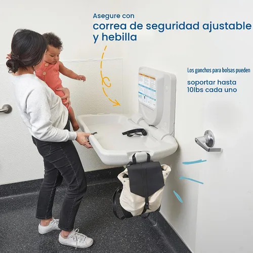 Vista 5 de ECR4Kids Cambiador horizontal montado en la pared con espalda delgada, cambiador de bebé, granito blanco