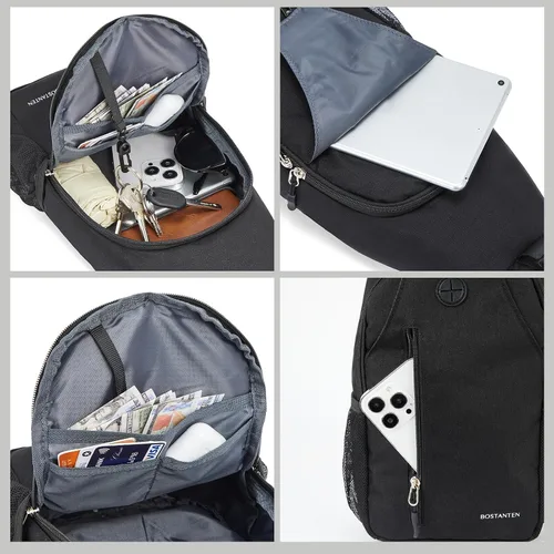 Vista 3 de BOSTANTEN Bolso bandolera, mochila cruzada para el hombro, bolsa de pecho para hombres y mujeres, viajes, senderismo, mochila casual