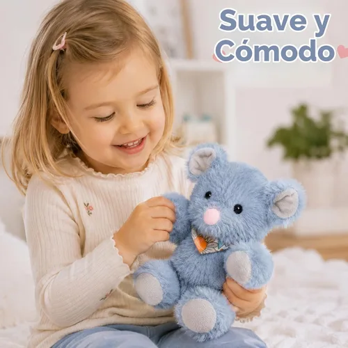 Vista 3 de Juguete de peluche suave de ratón sentado, azul