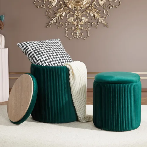 Vista 23 de Royal Windsor Boucle - Juego de 2 otomanas redondas con almacenamiento, taburete pequeño para sala de estar, mesa de centro pequeña, taburete
