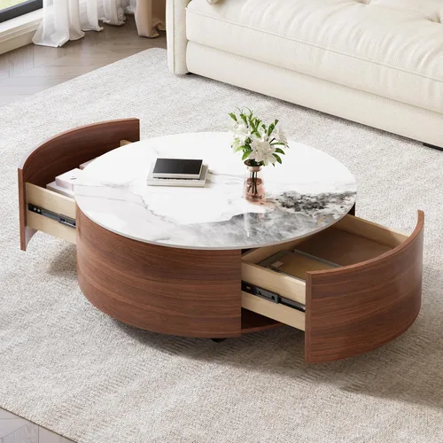 Vista 10 de Mesa de centro cuadrada negra moderna con 4 cajones Negro + dorado