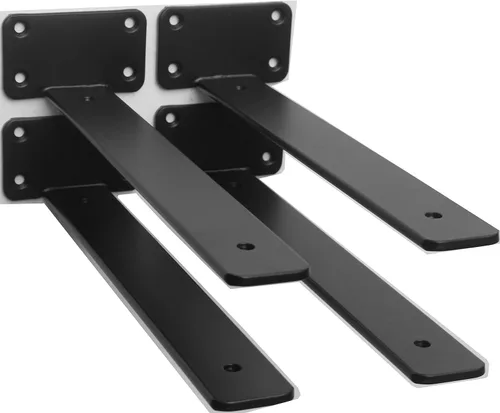 Vista 76 de Paquete de 2 - Soportes de estante en L ocultos negros de 4 pulgadas (1/5 pulgada de grosor) Soportes de estante flotante de hierro Soportes