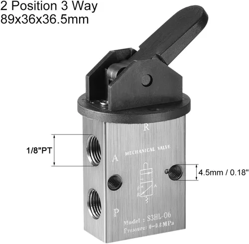 Vista 2 de uxcell 2 Posición 3 vías 1/8 "PT manual manual tiran la válvula mecánica del solenoide neumático, S3HL-06