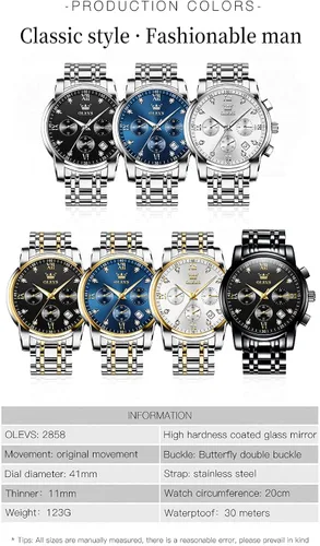 Vista 7 de OLEVS Watch Men Stainless Steel Chronograph Watches for Men Luxury Waterproof with Date Analog Quartz Diamond Business Mens Watch Fashion Luminous