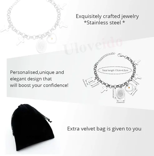 Vista 6 de Madre María Milagrosa Medalla Enlace Cadena Pulsera Mostaza Semilla Cruz Cristiana Joyería Acero Inoxidable Y914
