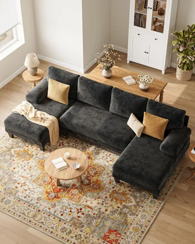 Vista 3 de Sofás seccionales en forma de U para sala de estar, sofá modular moderno de 112 pulgadas, sofá de felpilla con diván doble para apartamento