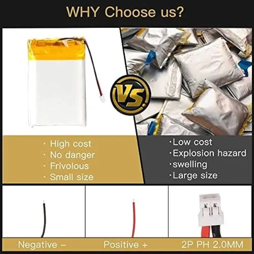 Vista 4 de 3.7V 500mAh 602535 Lipo paquete de iones recargable con conector JST 1pcs