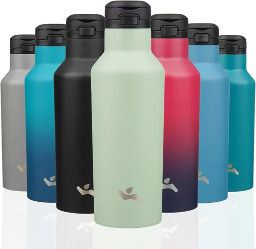 Vista 29 de Konokyo - Botella de agua aislada con popote, 25 onzas, doble pared de acero inoxidable al vacío con 2 tapas, cielo