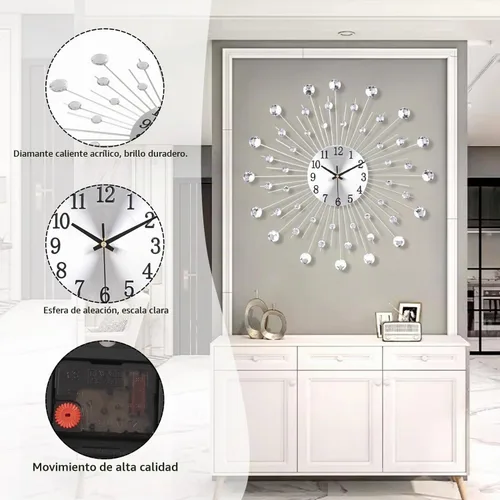 Vista 3 de Reloj de pared grande para sala de estar, relojes de pared modernos silenciosos que funcionan con batería, relojes decorativos sin tictac