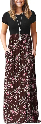 Vista 12 de DEARCASE - Vestido Maxi para Mujer de Manga Corta, Casual de Verano, Holgado, Liso, Cómodo, Vestidos Largos con Bolsillos 1-negro