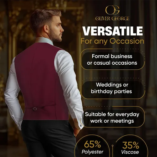 Vista 31 de Oliver George Chaleco formal de esmoquin en capas para hombre, chaleco de traje de negocios