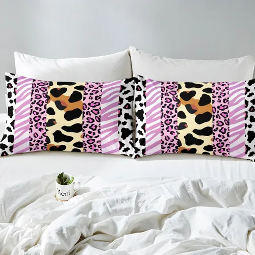 Vista 4 de Manfei Juego de funda de edredón de piel de animal, tamaño individual, funda de edredón con estampado de cebra de leopardo con 1 funda de almohada