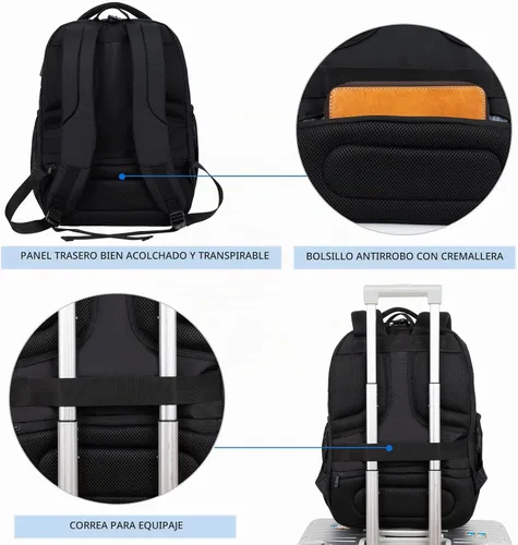Vista 6 de KROSER Mochila de viaje para laptop, Acolchado, negro, 17 pulg., Moderno