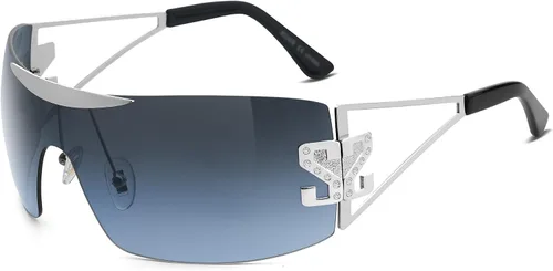 Vista 2 de SOJOS Gafas de sol Y2K sin montura envolventes para mujeres y hombres, gafas de sol futuristas sin marco SJ1198
