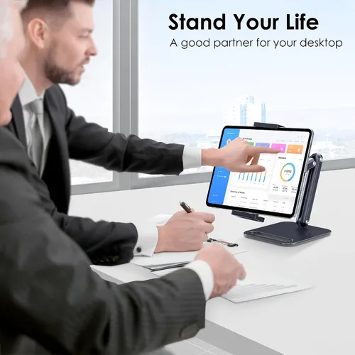 Vista 2 de CreaDream Soporte para tablet iPad, soporte de aluminio para tablet con base resistente para escritorio, ángulo totalmente ajustable, compatible