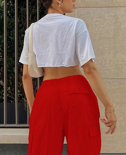 Vista 7 de Neyaolk Pantalones de paracaídas para mujer, pantalones cargo holgados para mujer, pantalones deportivos holgados Y2K de cintura baja y pierna ancha
