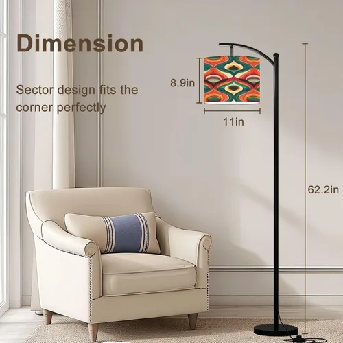 Vista 2 de Arc Floor Lamp Aesthetic mid century seamless retro design Decorative 50 s 60 s 70 s Tall Standing Lamp Modern Dimmable with Remote Adjustable Drum