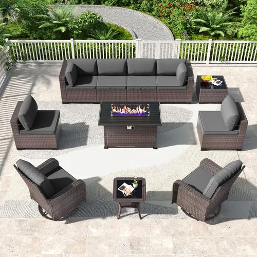 Vista 17 de Kullavik - Juego de muebles para exterior de 6 piezas con sofá modular de ratán de polietileno, color negro
