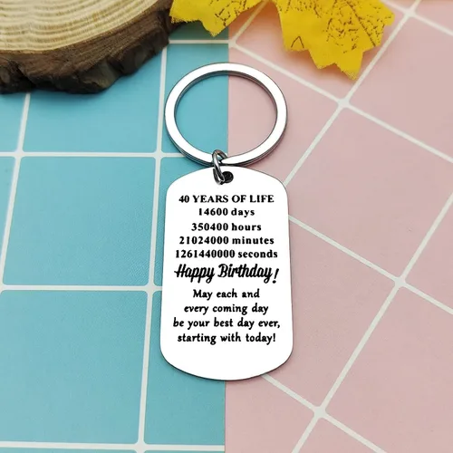 Vista 6 de Llavero de feliz cumpleaños de 40 años, para mujeres y hombres, regalos de feliz cumpleaños para él, regalo de cumpleaños, idea de recuerdo, mamá