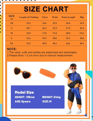 Vista 7 de Traje de los años 80 para niños, retro de los años 90, chándal para niños y niñas, ropa de baile hip hop, chaqueta de retazos unisex, pantalones