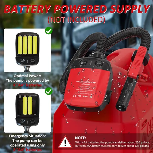 Vista 4 de Bomba de transferencia de combustible Aoteda alimentada por batería con sensor de parada automática, protección contra fugas (2.4 GPM), manguera