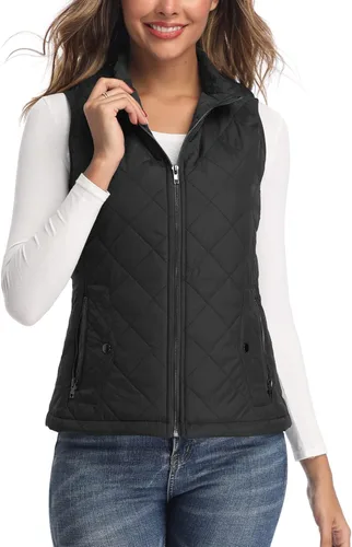 Vista 4 de Chaleco para exteriores de mujer, chaleco acolchado ligero con cremallera y cuello alto.