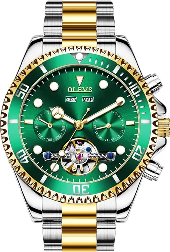 Vista 7 de OLEVS Reloj de pulsera mecánico automático Tourbillon esqueleto impermeable luminoso con fecha para hombre