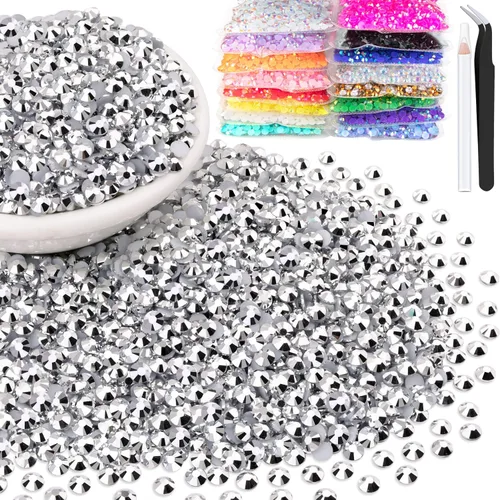 Vista 40 de 15000 diamantes de imitación de resina de 0.079 pulgadas a granel, diamantes de imitación de gelatina redondos negros con parte trasera plana, gemas