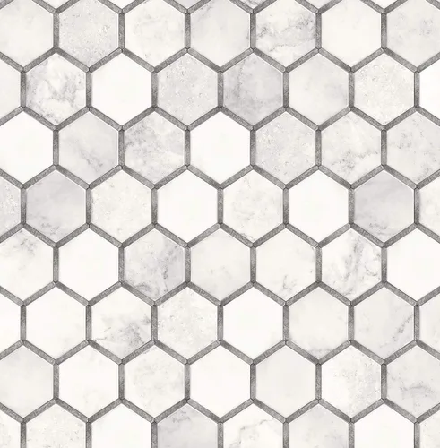 Vista 10 de NextWall Papel pintado geométrico hexagonal con incrustaciones para despegar y pegar (negro cósmico y plateado)