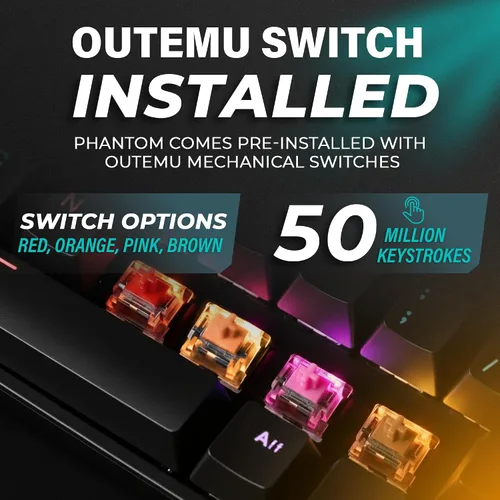 Vista 4 de TECWARE Phantom+ Elite Teclado mecánico RGB de 87 teclas para juegos 3 modos Bluetooth inalámbrico 5.0, 2.4 GHz y USB-C con cable 5 pines