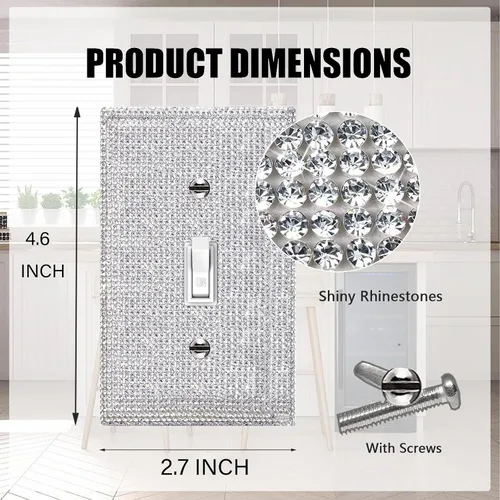 Vista 2 de 1 pieza de cubierta de placa de pared con diamantes de imitación brillantes plateados, cubierta decorativa para interruptor de luz con brillos