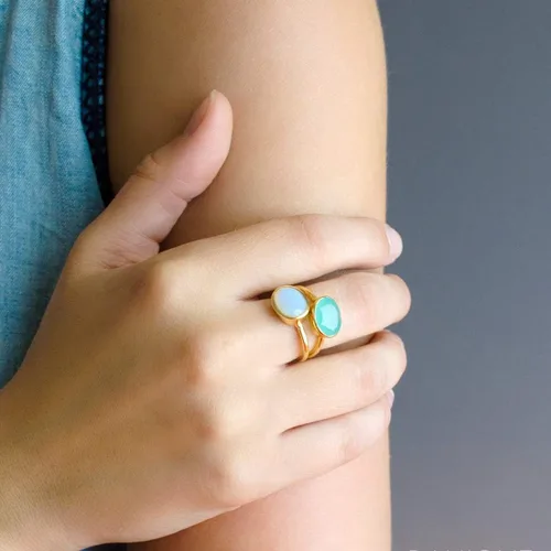 Vista 131 de Oval Birthstone Ring Bezel Set in Vermeil Gold, Sterling Silver, or Rose Gold, Stacking Birthstone Ring [rOMB]