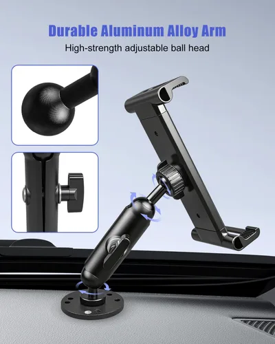 Vista 3 de Soporte para tableta con base de taladro, soporte giratorio de 360° para tabletas iPad Samsung de 6 a 11 pulgadas, soporte universal de aluminio