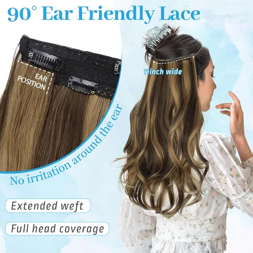 Vista 5 de KooKaStyle Extensiones de Cabello con Alambre Invisible, Largas, Lacias, en Capas, Sintéticas con Alambre Transparente, Tamaño Ajustable, 6 Clips