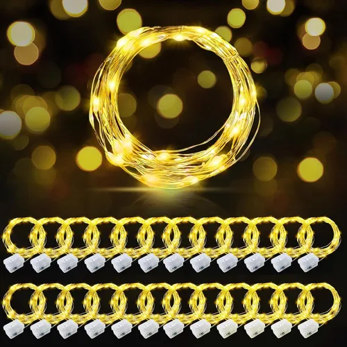 Vista 24 de AIKEI Paquete de 12 luces LED de hadas que funcionan con pilas, guirnaldas de luces impermeables de 7 pies, 20 luces LED de luciérnagas estrelladas