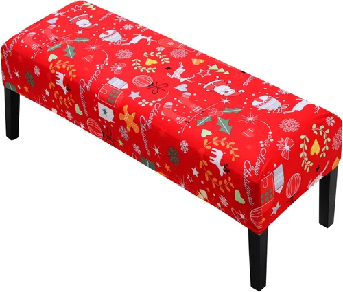 Vista 11 de YISUN Fundas de banco de jacquard para comedor, funda elástica lavable y extraíble para banco, protector de asiento rectangular para bancos de Beige