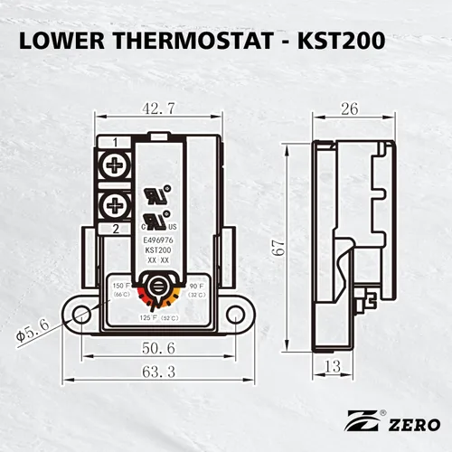 Vista 3 de Z ero KST200 Termostato calentador de agua, termostato inferior, certificación UL, negro